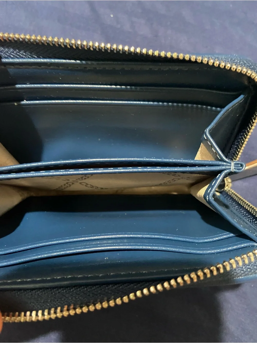 Michael Kors Navy Blue Patterned Zip Card Wallet